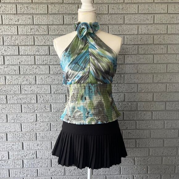 VTG Y2k Halter Top Smocked Going Out Blouse Size Small - Picture 1 of 8